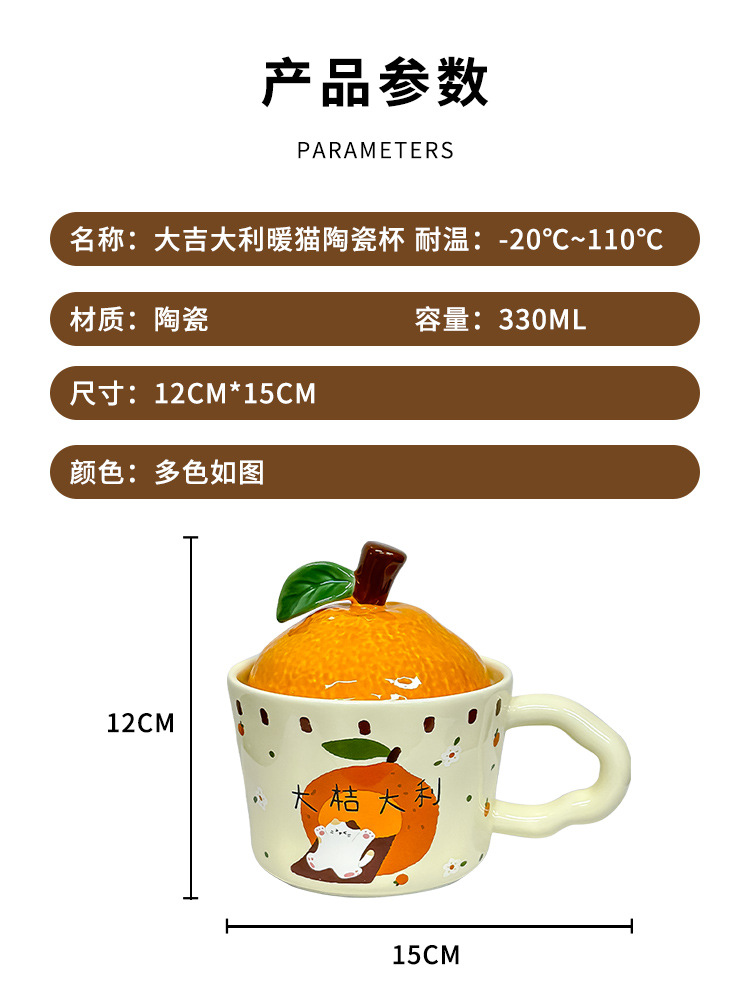 2025蛇年新年礼物大吉大利杯子可爱橘子猫咪马克杯带盖女生日礼品详情1