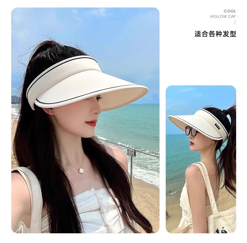 UPF50+夏季大帽檐防晒帽女uv防紫外线空顶遮阳帽骑行遮脸太阳帽详情13