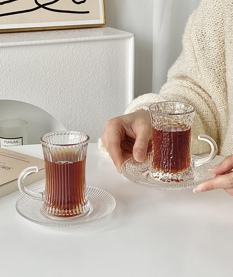 Turkish coffee cup and saucer set, home black tea glass water cup, European high-end, exquisite and niche afternoon tea cup pic 7