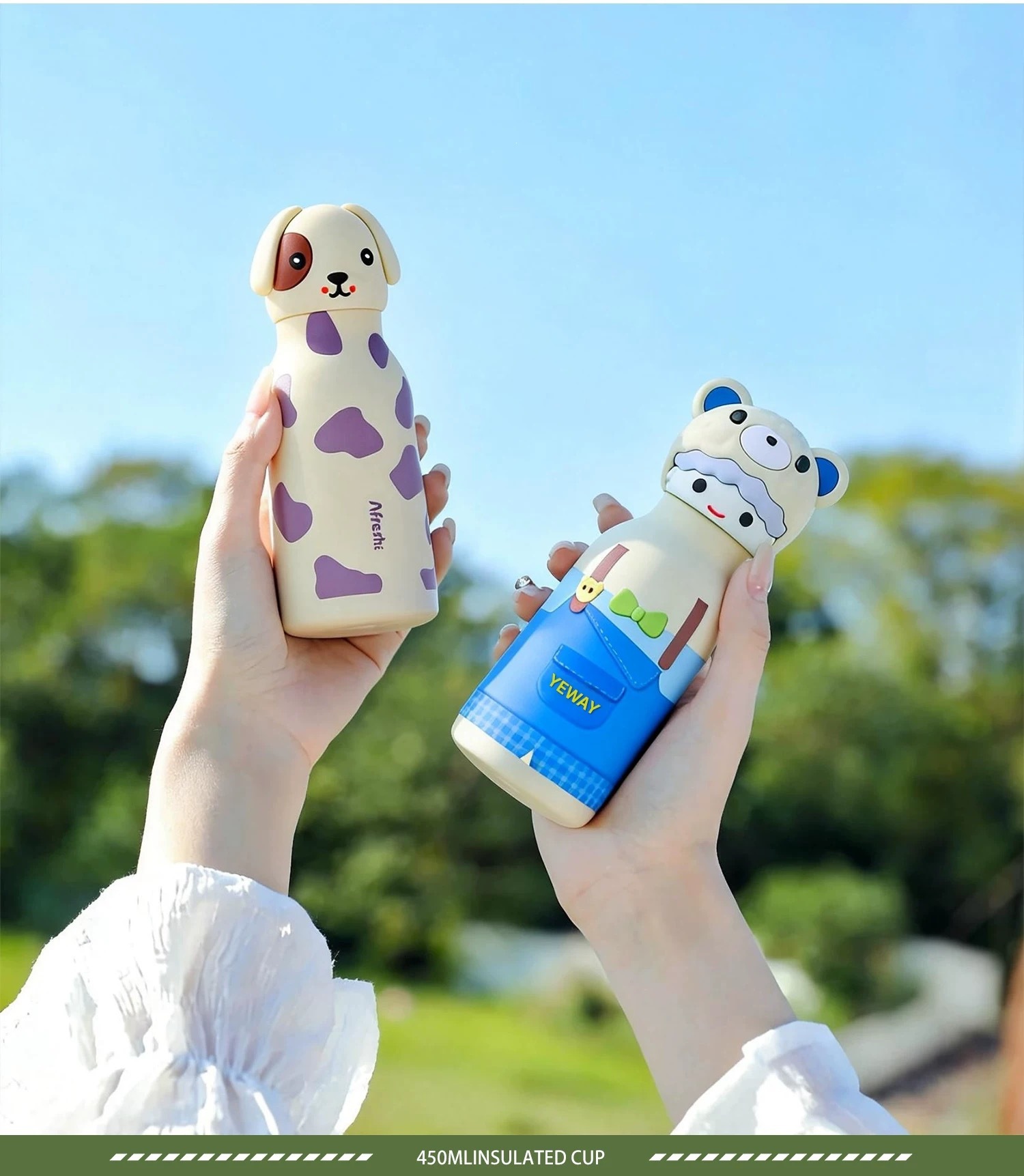 跨境外贸热销公仔动物头保温杯保温保热便携双层真空运动保温水杯详情6