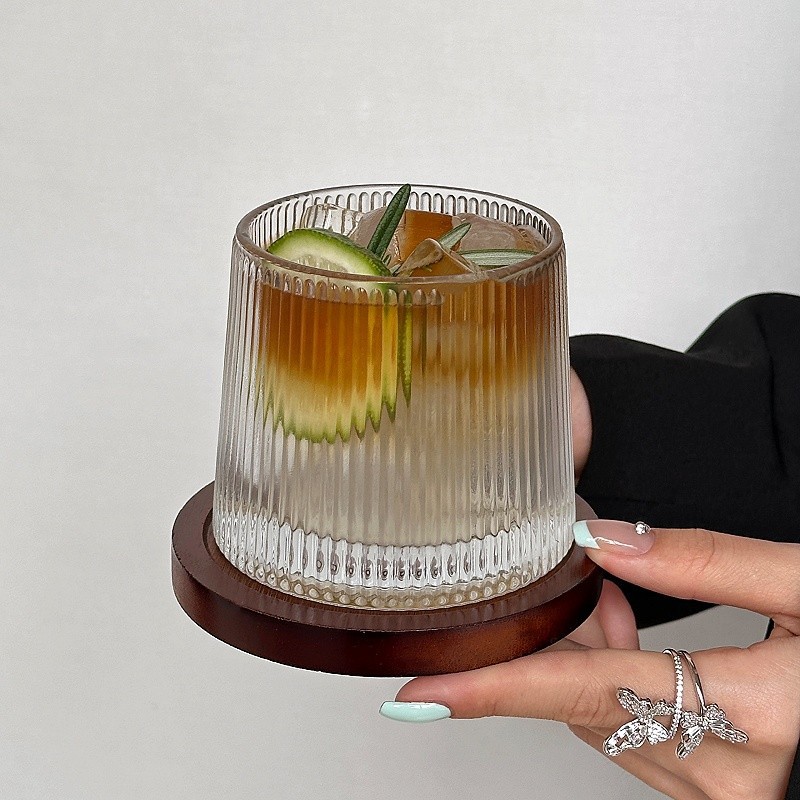 创意平底款带杯垫玻璃杯威士忌酒杯咖啡杯果汁杯啤酒杯阿芙加朵杯详情7