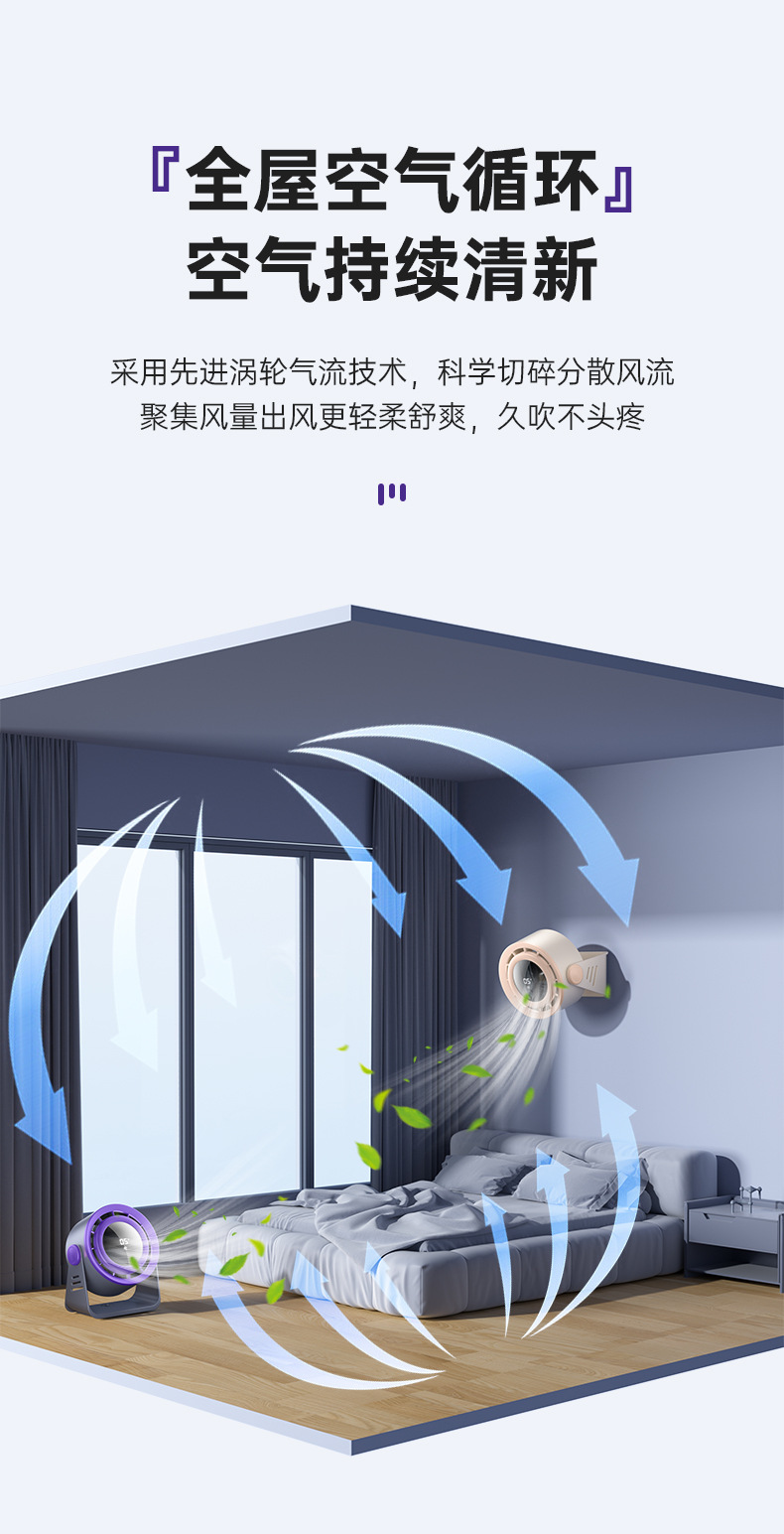 新款无叶风扇桌面风扇家用宿舍usb充电式挂壁电风扇数显循环风扇详情13