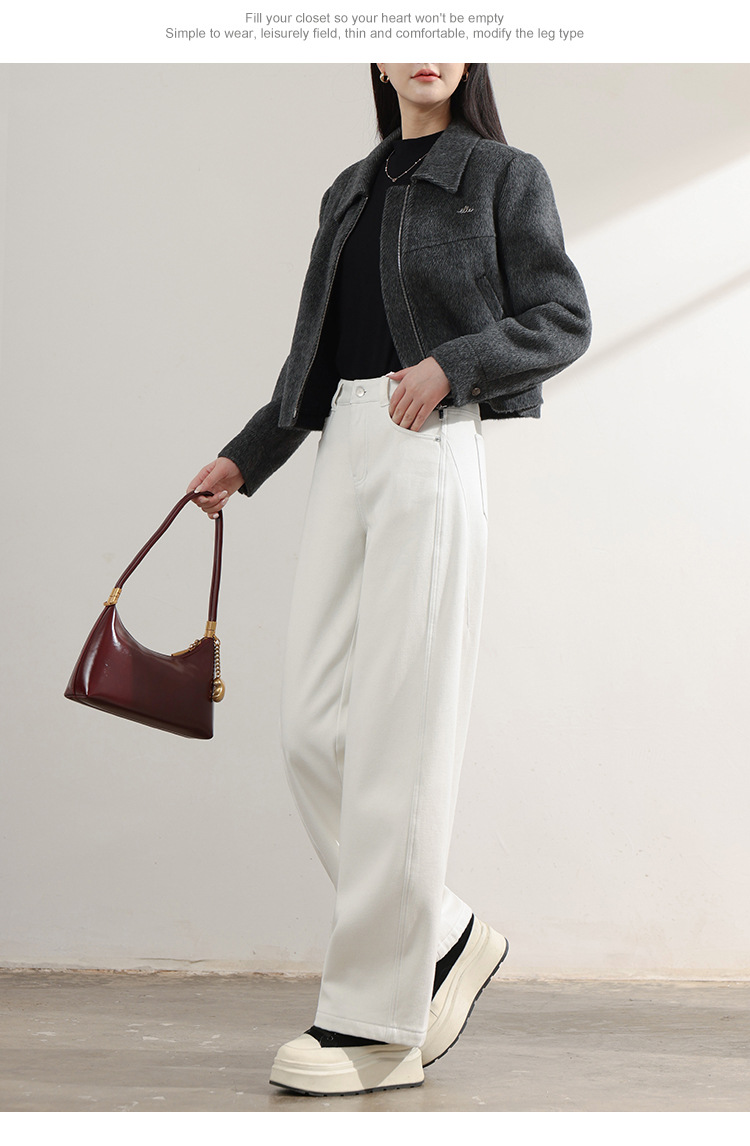 Factory direct sales of new winter fleece and thickened white jeans for women, loose, casual, wide-leg, laid-back style sickle pants pic 13