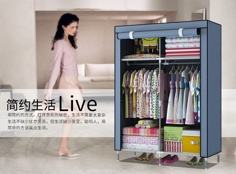 Economical baby clothes storage and organization for rental house, non-woven fabric moisture-proof steel pipe simple thickened and thickened fabric wardrobe pic 2