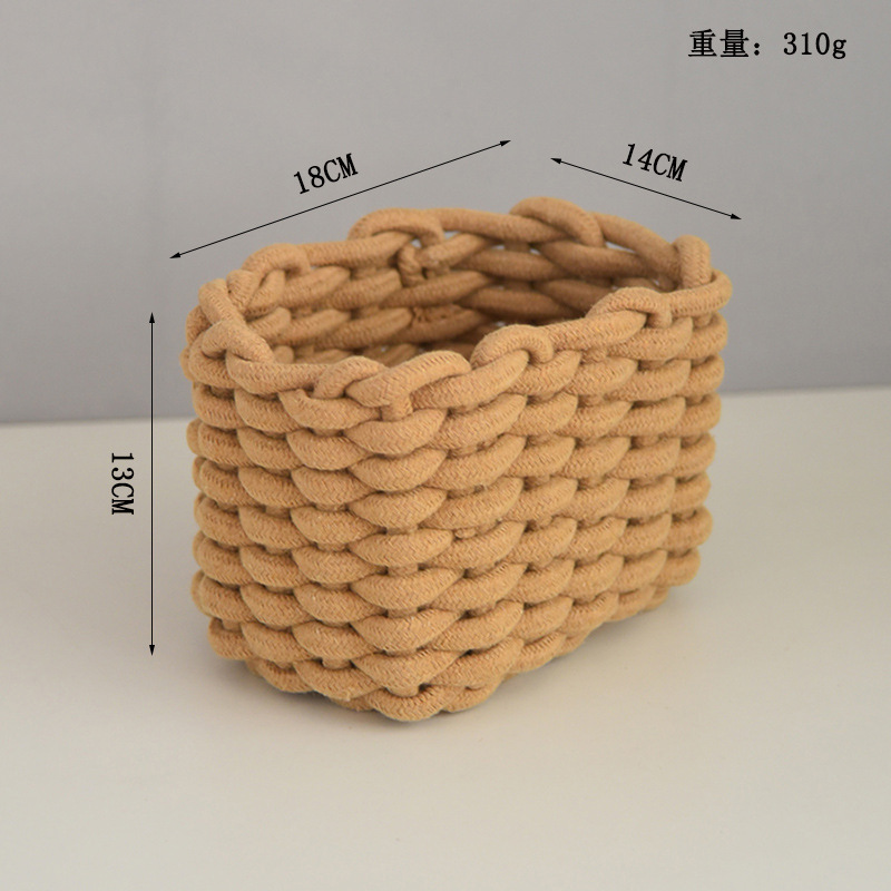 桌面零食杂物筐粗棉绳编织收纳盒北欧化妆品收纳筐玄关钥匙收纳篮详情3