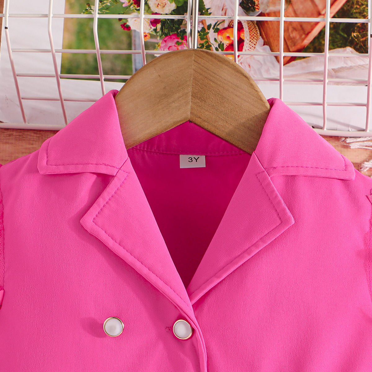 跨境专供—女童春秋装 时尚甜美风儿童套装 精致蕾丝袖西装两件套详情21