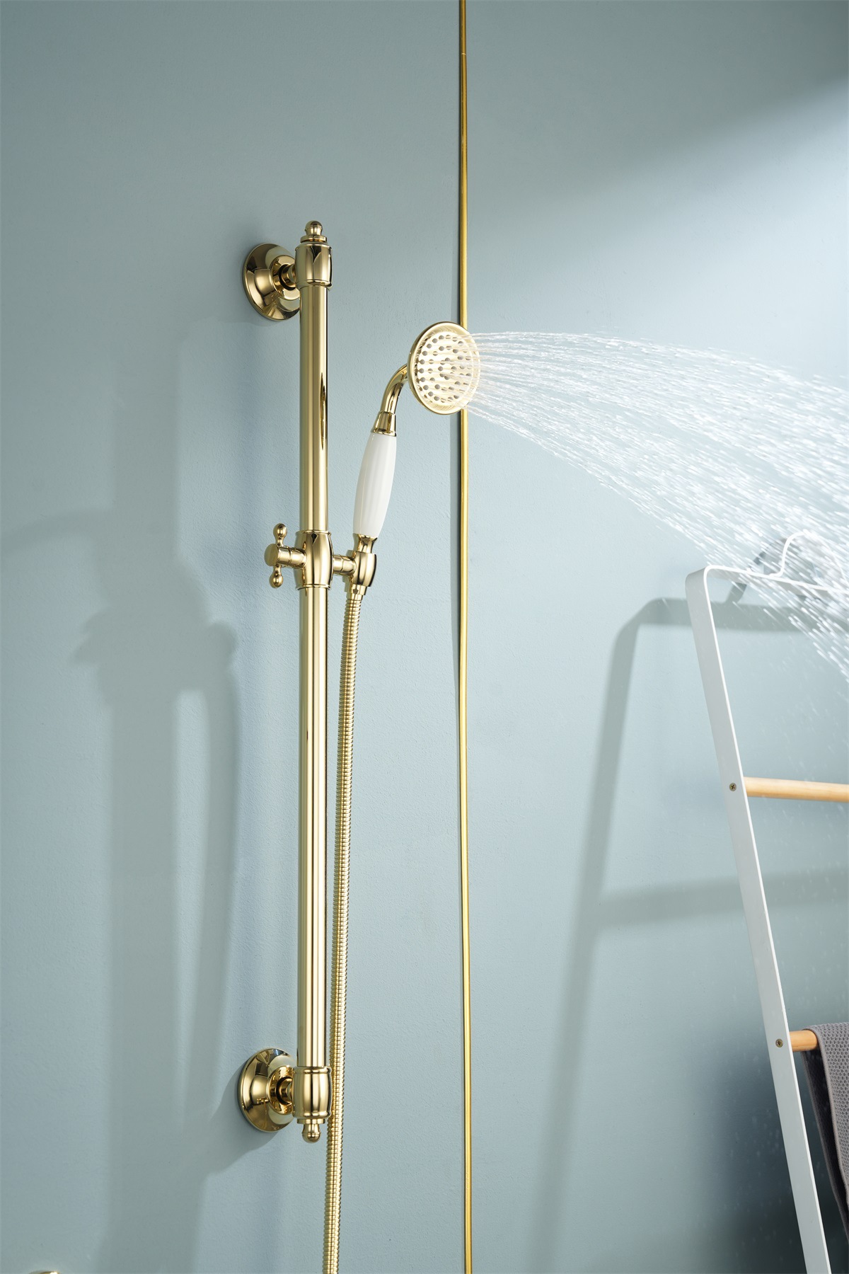 欧式全铜冷热花洒金色淋浴花洒挂墙式龙头卫生间升降增压混水阀详情9