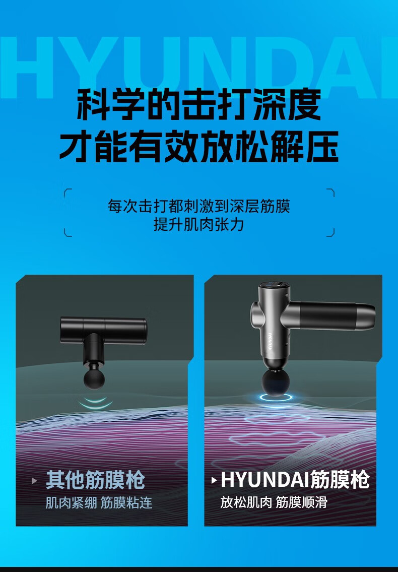 严选HYUNDAI电动筋膜枪充电款按摩器四六头按摩枪专业级肌肉按摩详情20