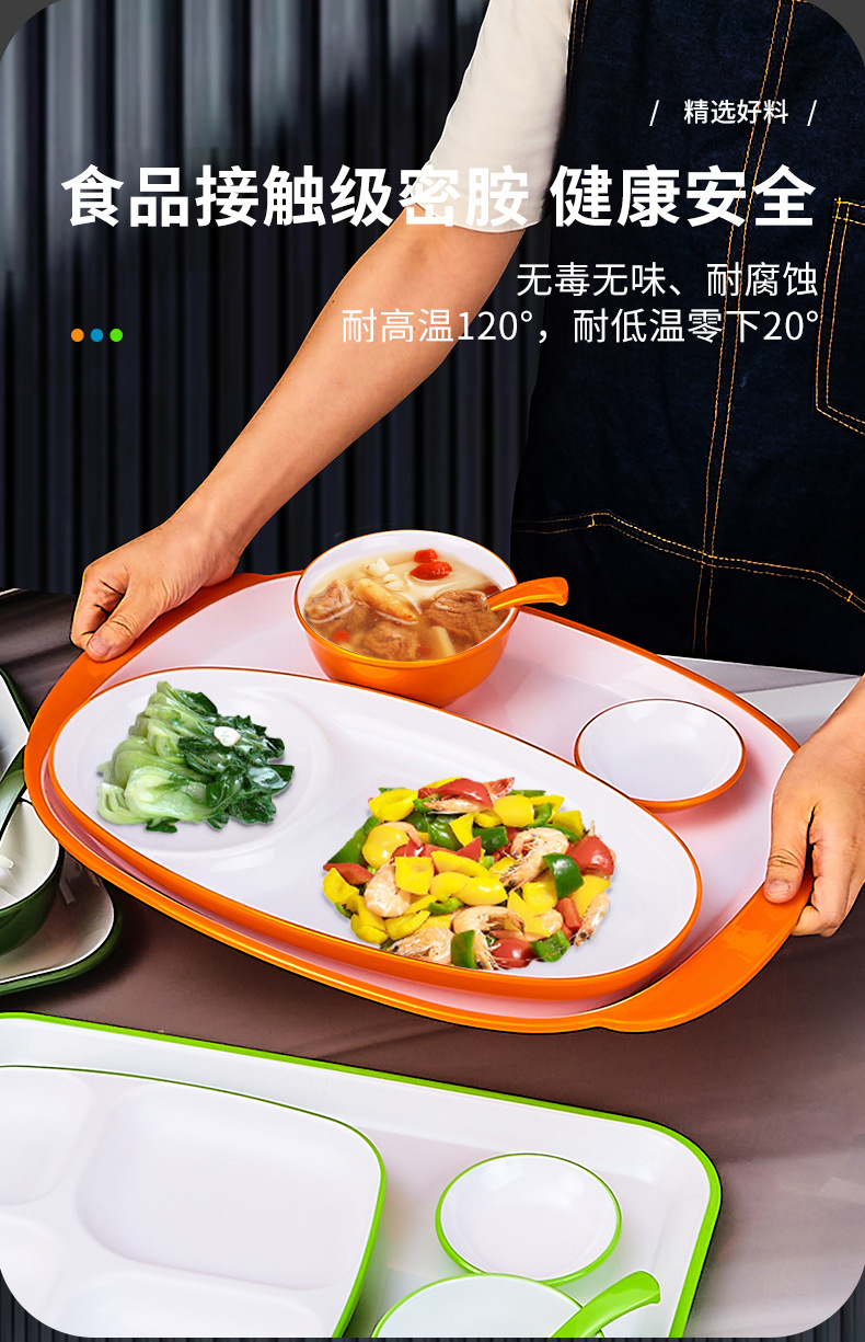 密胺仿瓷多格盘商用学校食堂餐盘白色塑料快餐店专用分格盘快餐盘详情5