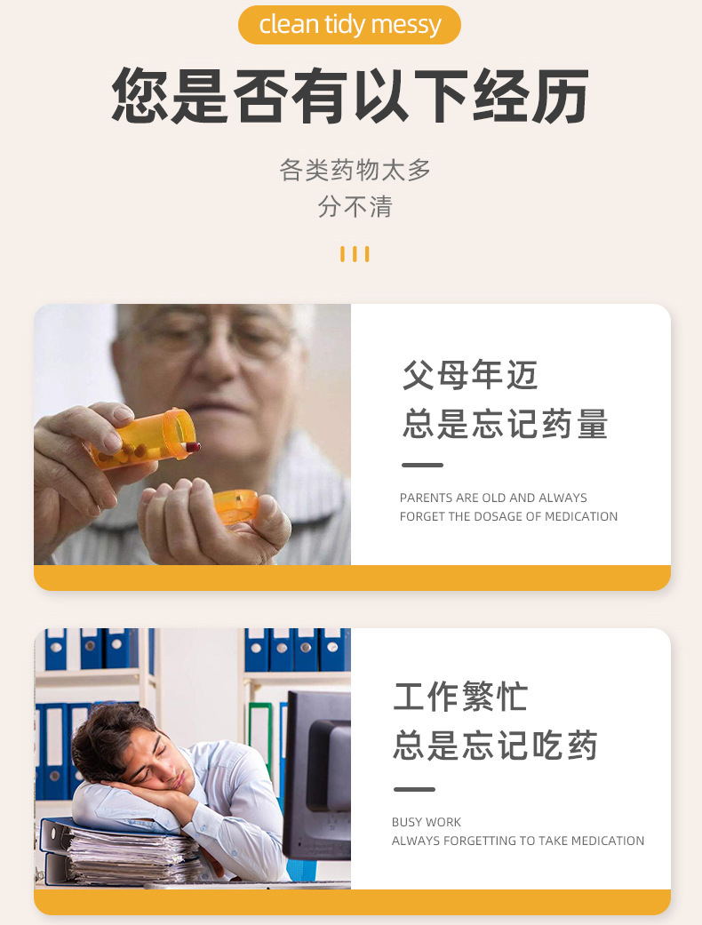 老年人大字版药盒一周七天便携式分药器分格收纳防潮塑料三餐分装详情3