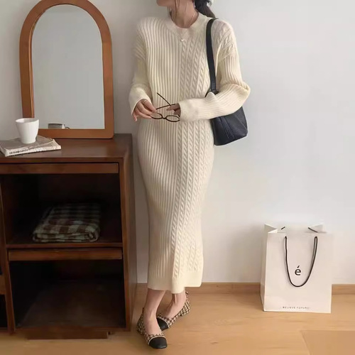 韩版秋冬时尚新款配大衣中长款高领针织毛衣女打底气质显瘦连衣裙详情20