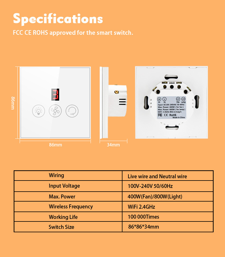 Tuya smart switch, European standard smart switch, WIFI fan light switch, digital display smart switch pic 12