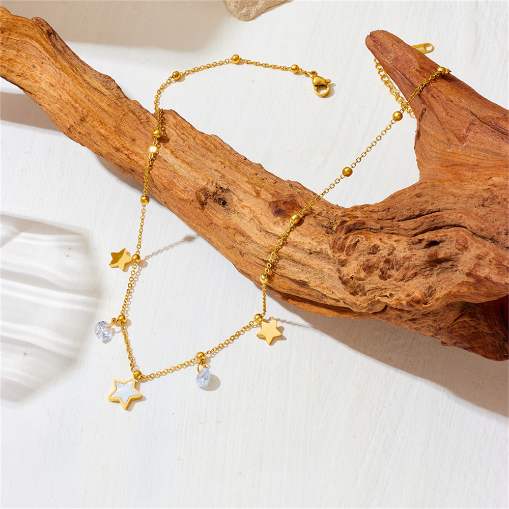 欧美热销不锈钢星星夹钻项链手链套装 时尚热销钛钢不掉色星星首饰套装详情3