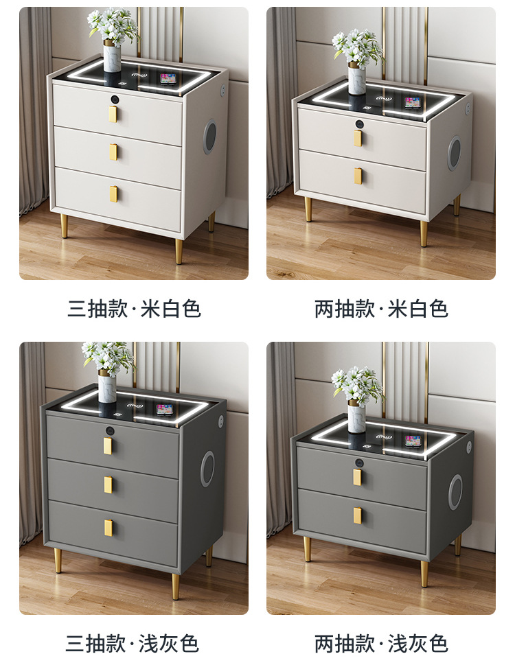 Soft bedside table, smart bedside table with light and sound system, modern and simple cabinet, cream style light luxury solid wood bedside table pic 14
