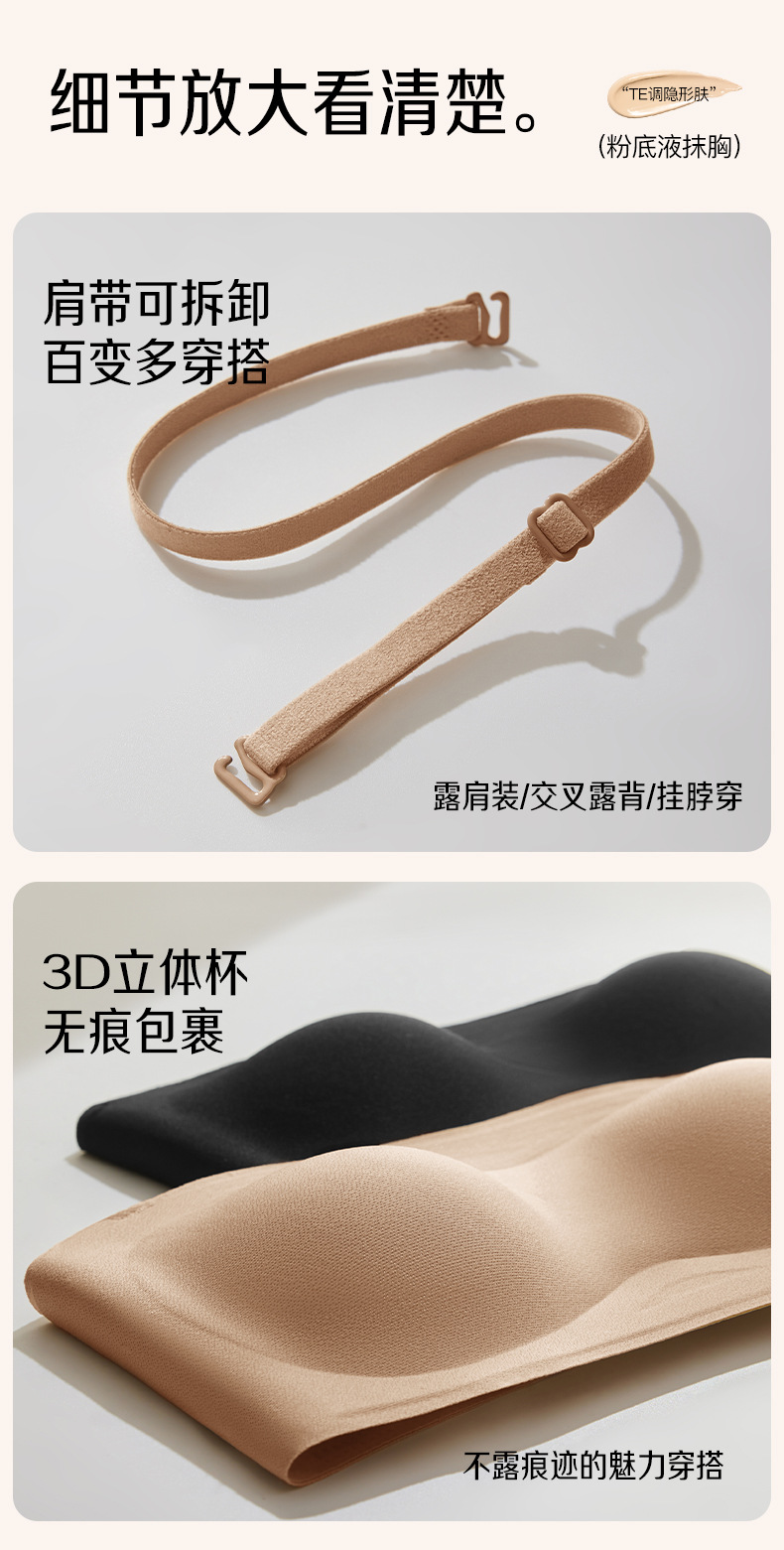 粉底液无肩带内衣女士薄款小胸聚拢防滑不掉隐形无痕抹胸美背文胸详情20