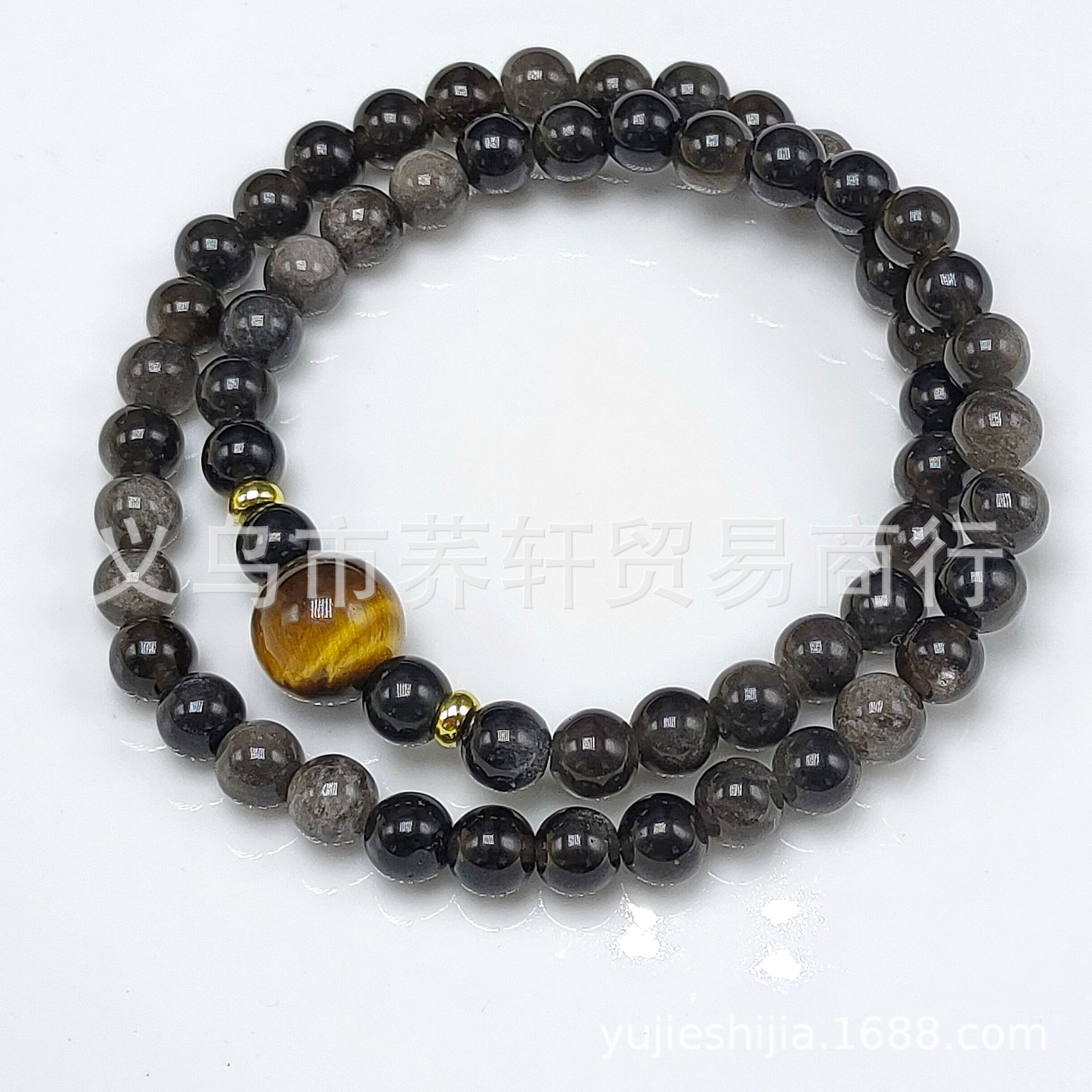 暗黑系天然银曜石双圈手串搭虎眼石女款黑曜石闪亮手链送闺蜜手链详情6
