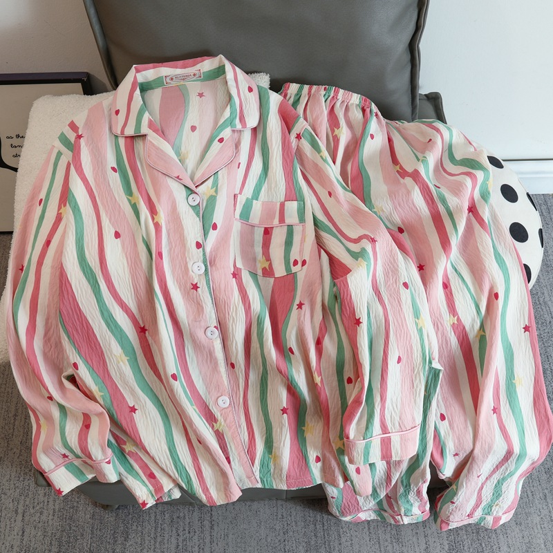 Cute cartoon mikko pajamas for girls in spring and autumn, cloud cotton long-sleeved, sweet student and Internet celebrity home wear set for summer pic 37