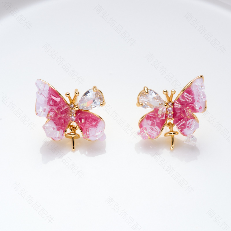 Pearl ring, earneedle pendant, three-piece set, empty stand, butterfly oil-dripping crystal, DIY light luxury, high quality Yiwu supply pic 4
