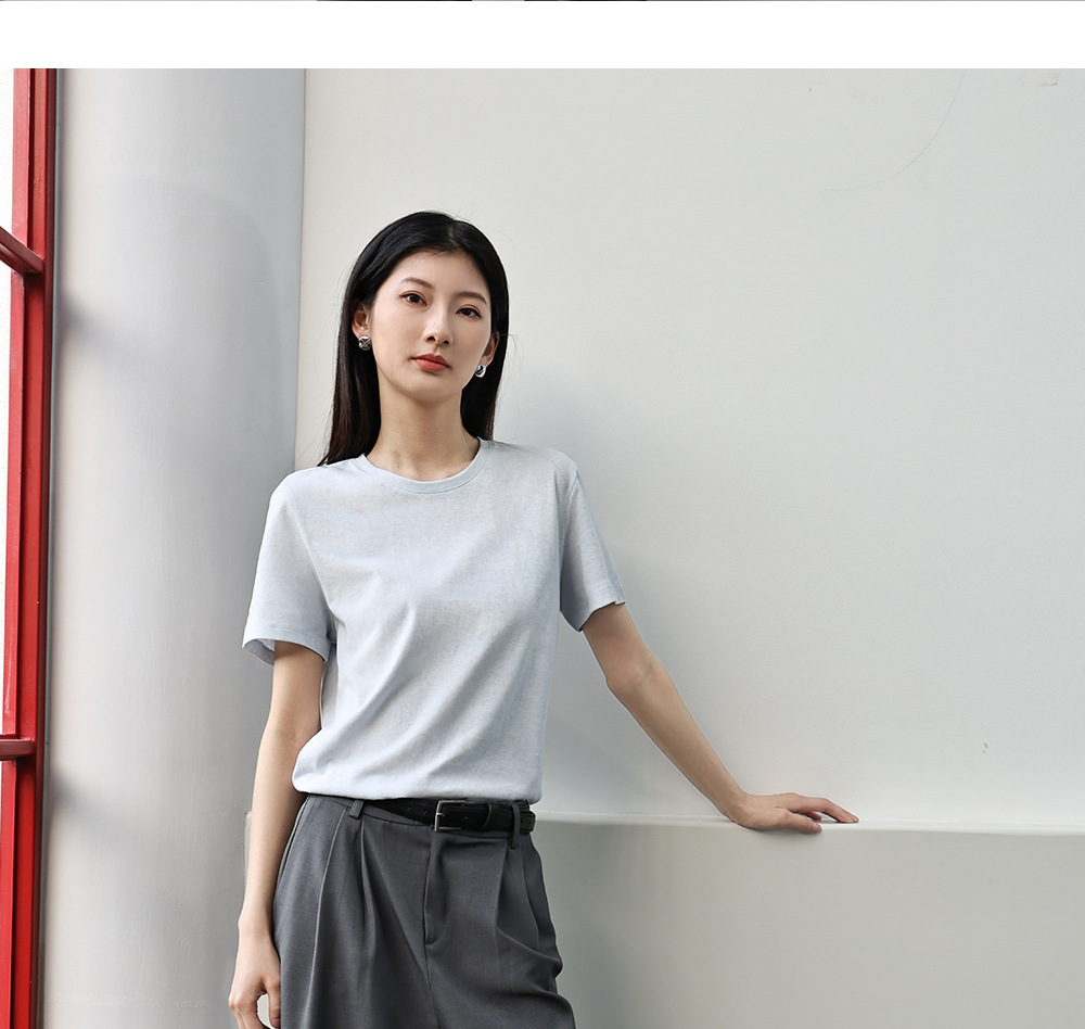 纯色棉亚麻圆领T恤女式春夏季薄款宽松上衣正肩显瘦套头休闲短袖详情32