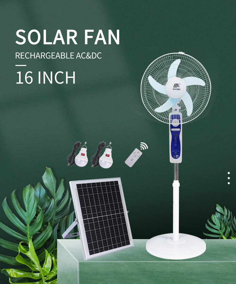 Factory direct sales 16-inch floor-standing electric fan, high-power vertical oscillating solar fan with remote control and speaker pic 2