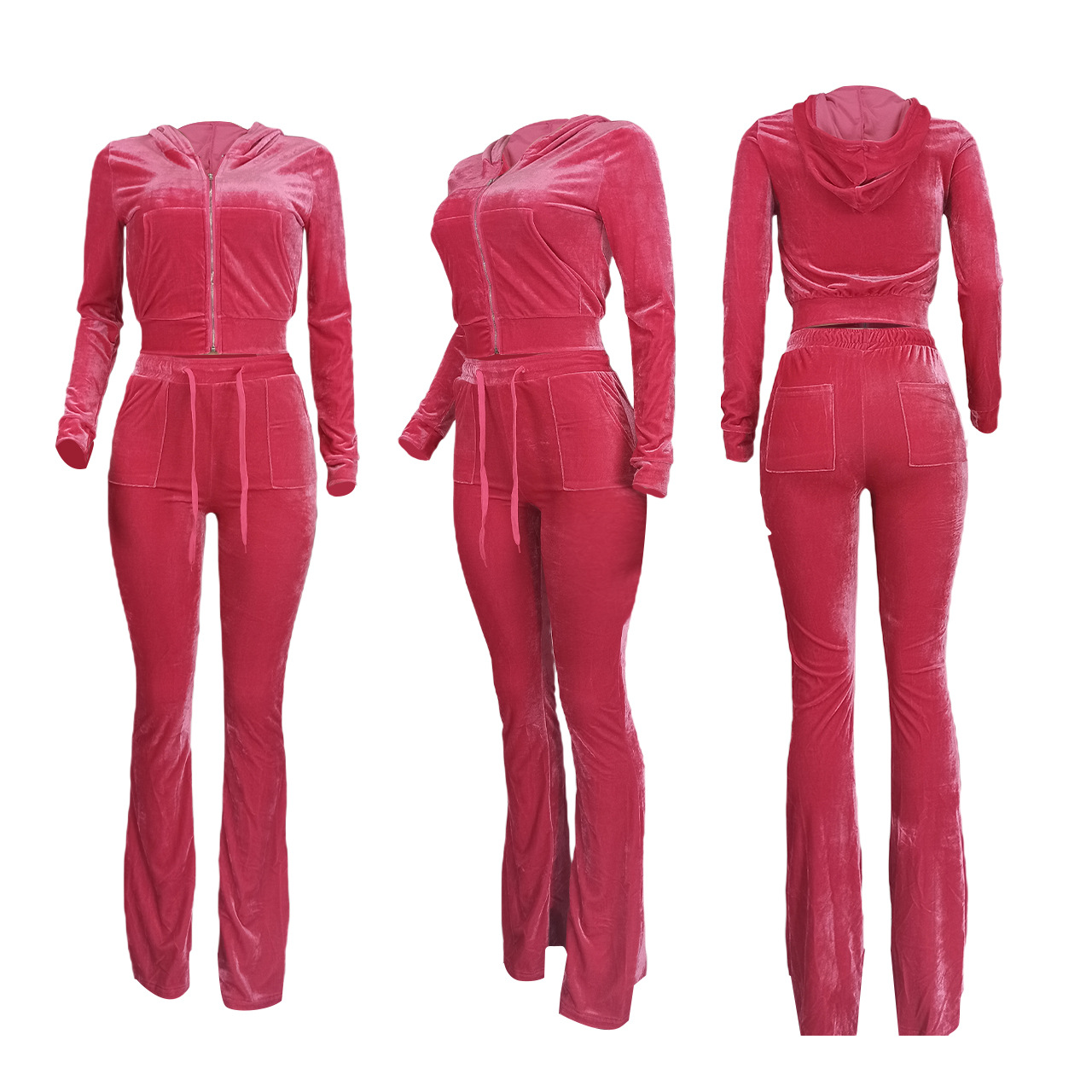 Solid color gold velvet wide-leg pants two-piece set pic 232