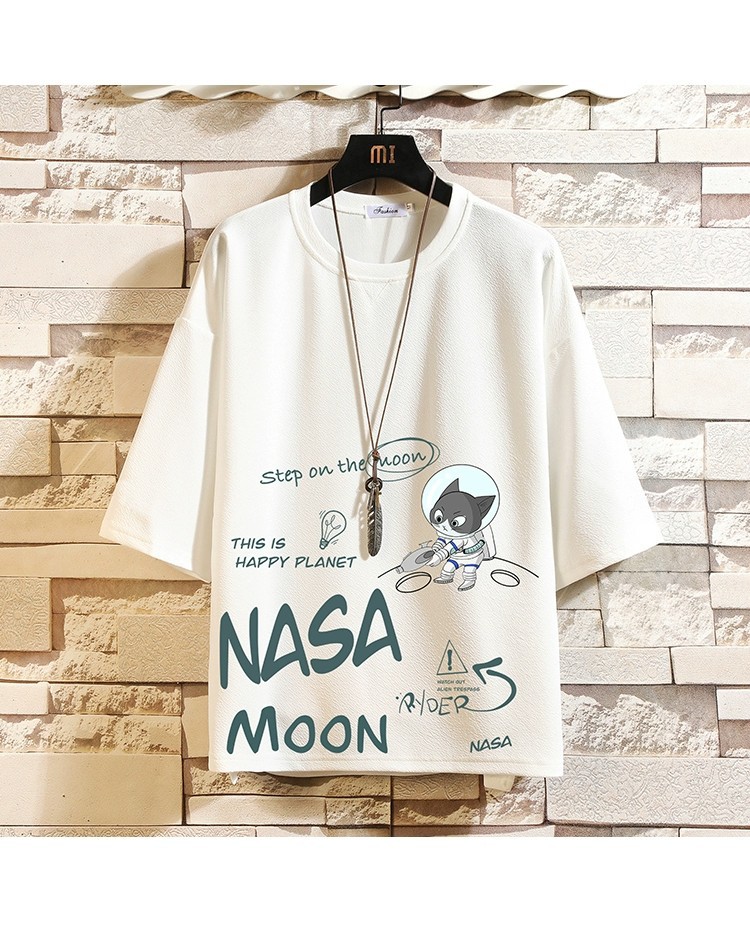 NASA联名冰丝短袖男2023新款夏季宽松大码百搭七分袖t恤重磅体恤详情6