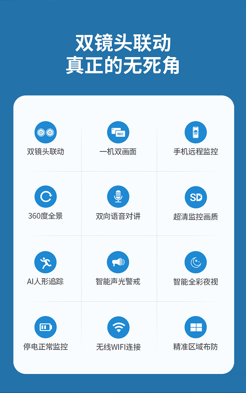 【家用推荐】双画面摄像头360度旋转无死角全景高清夜视对讲监控详情2