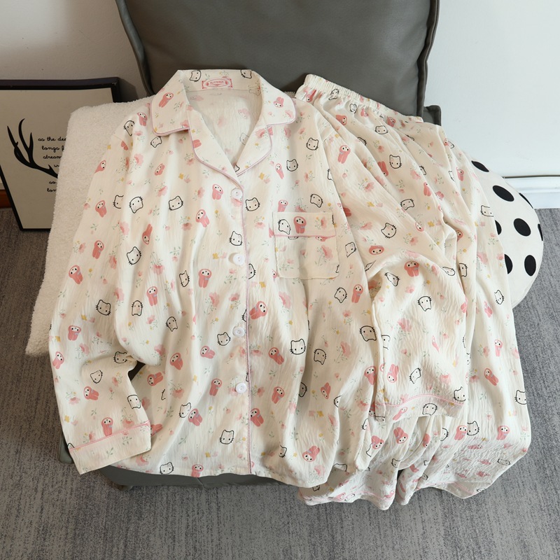 Cute cartoon mikko pajamas for girls in spring and autumn, cloud cotton long-sleeved, sweet student and Internet celebrity home wear set for summer pic 16