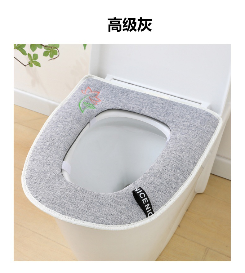 马桶坐垫粘扣亚麻四季加大内径马桶垫座便器垫圈家用厕所垫坐便套0358详情9