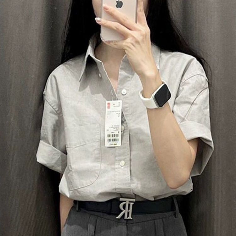 2024新款纯棉短袖衬衫设计夏季感小众宽松法式高级上衣女衬衣潮流详情7