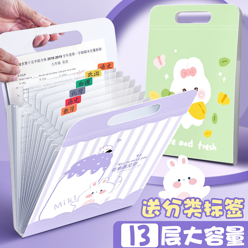 手提式风琴包13格学生试卷收纳袋多层大容量文件袋竖式卡通文件包详情12