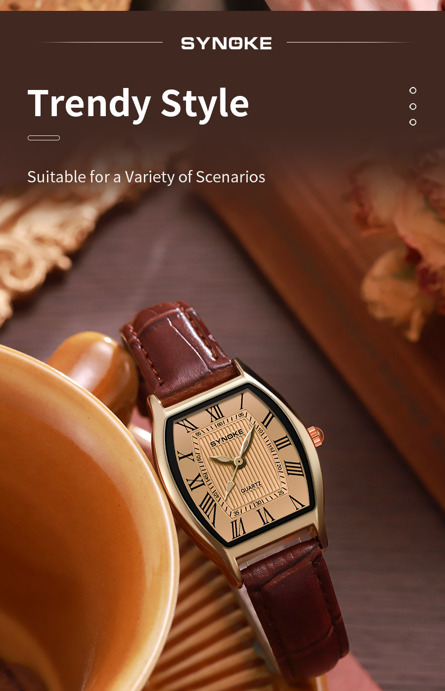 SYNOKE vintage barrel-shaped quartz watch for ladies, fashionable Roman numeral dial, light luxury wristwatch for students pic 24