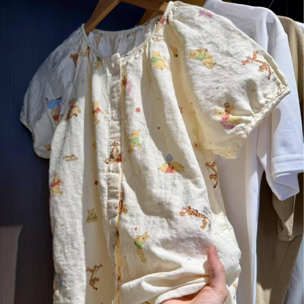 Class A all-cotton double-layer yarn round-neck pajamas, short sleeves, long sleeves, shorts, long pants, postpartum home wear set, cartoon breathable pic 30