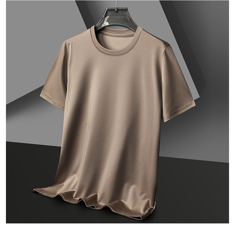 2024夏季新款桑蚕丝男士短袖纯色休闲中年薄款透气体恤男t恤批发详情26