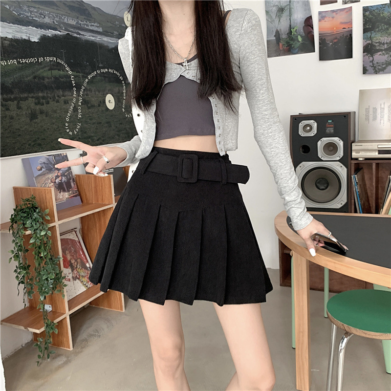 秋冬季韩版2024新款时尚辣妹高腰显瘦短款百搭纯色百褶半身裙子女详情9