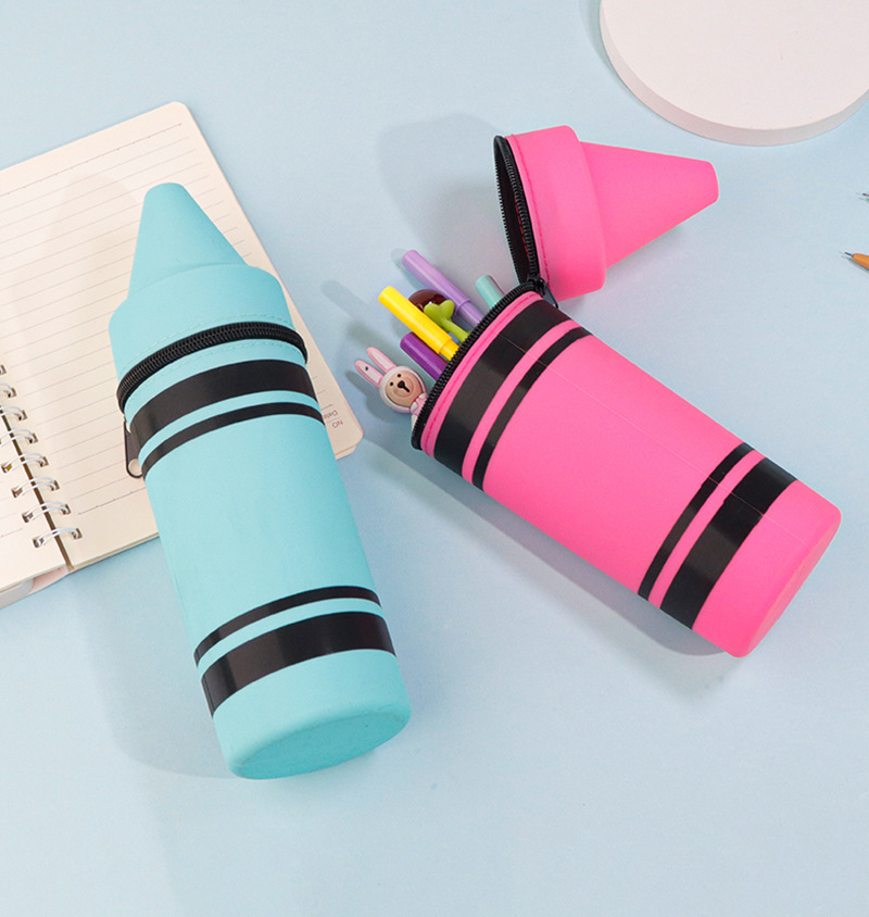 Multi-color contrasting silicone pen case, simple and shockproof universal pencil storage holder, pressure-reducing pen case, student office supplies pic 11
