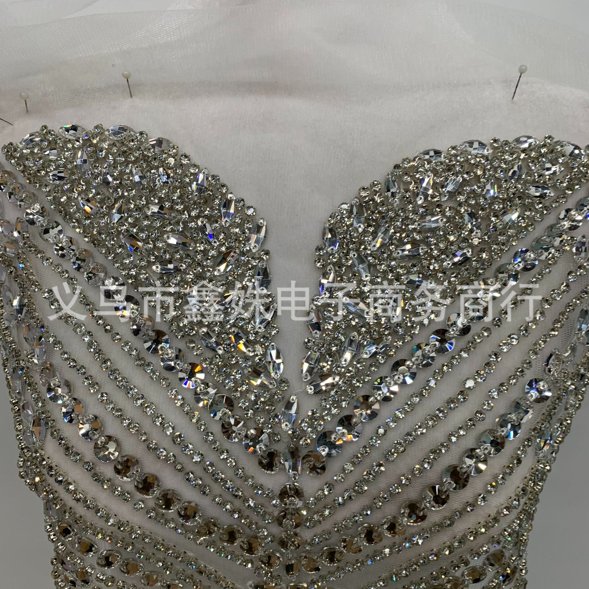 Double-layer tassels, hand-stitched, heavy floral applique, crystal rhinestone patch, wedding dress, Latin dance fashion show pic 12