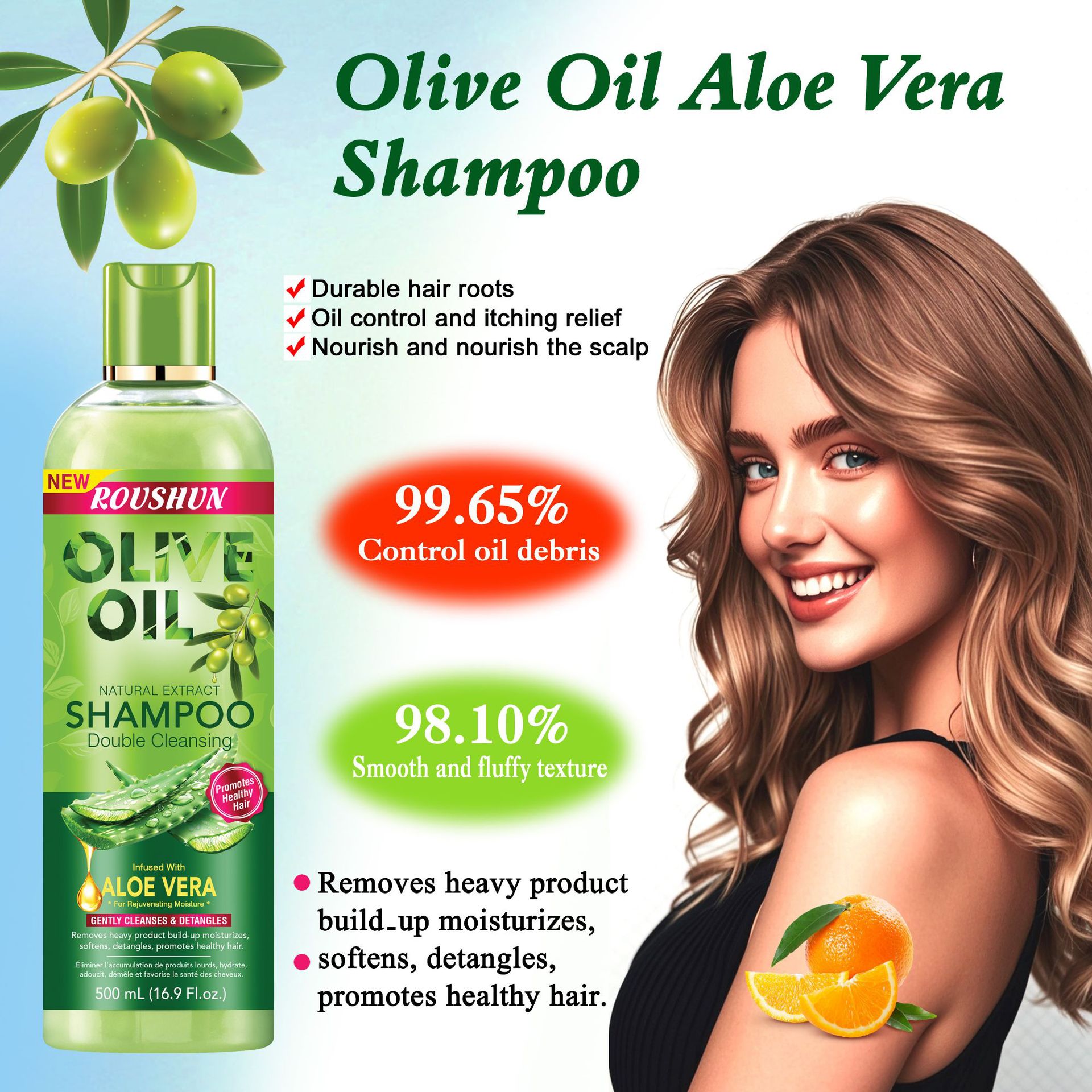 ROUSHUN Softening Shampoo gently cleanses the scalp, deeply nourishes and repairs it. After washing, the hair is smooth and does not tangle. It is suitable for all hair types pic 3