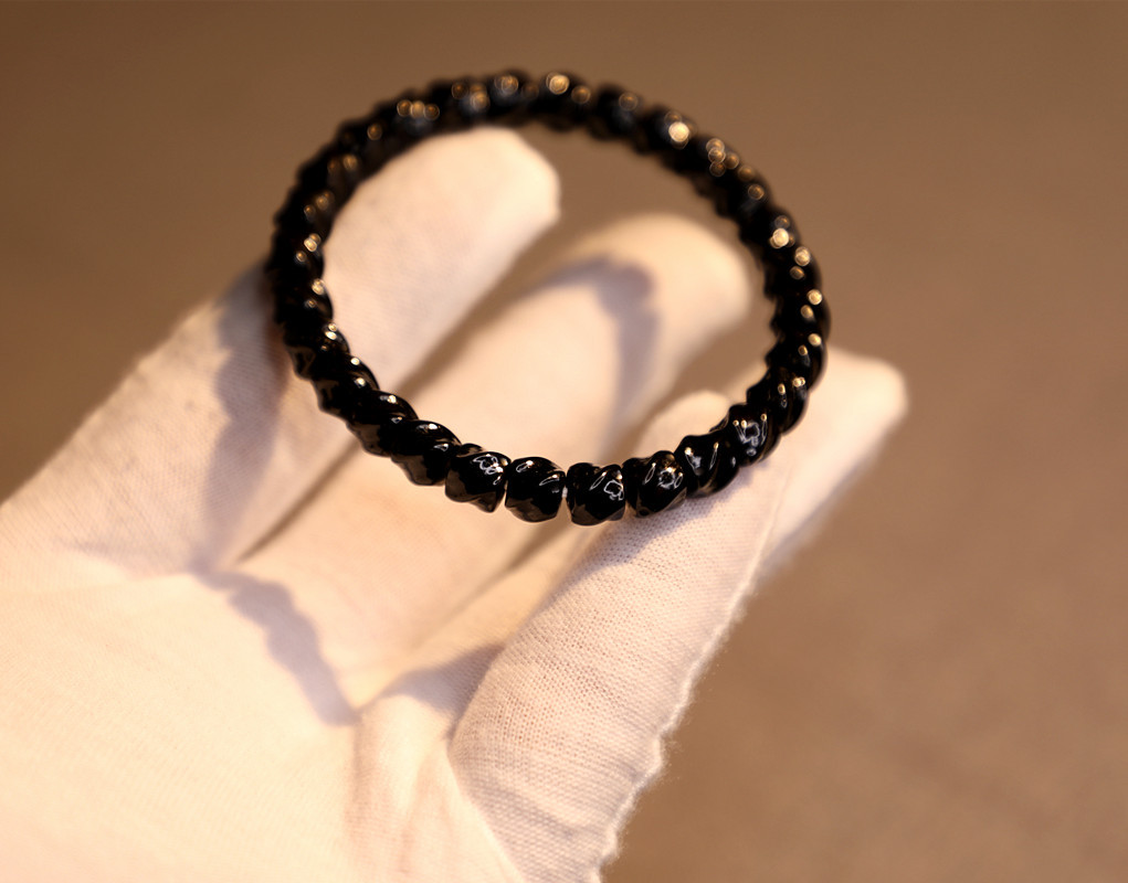 7*6mm premium Indonesian black gold coconut shell twisted bracelet, 108 handcrafted coconut shell bucket beads and Buddhist prayer beads pic 6