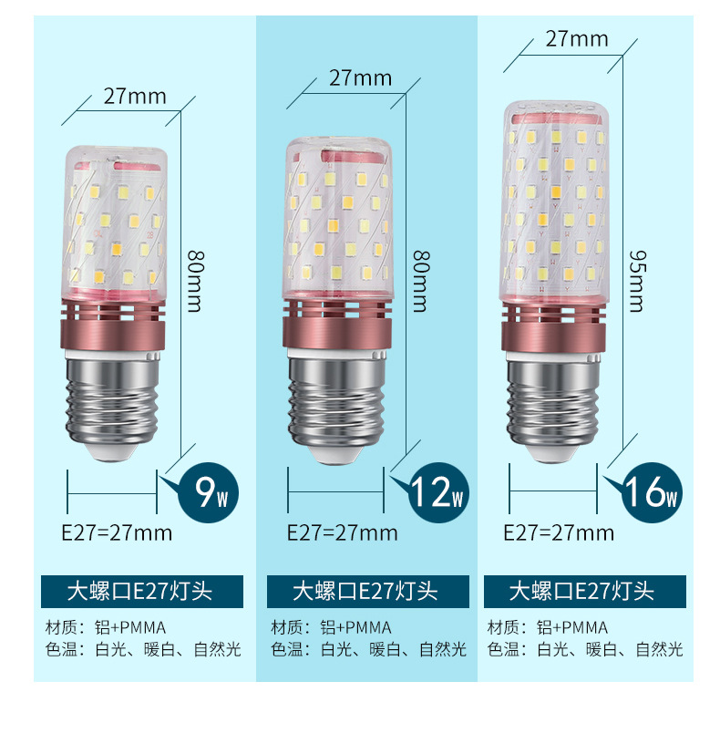 LED bulb screw socket energy-saving corn lamp, ultra-bright household E27E14 crystal chandelier, light source for living room, bedroom and dining room pic 10