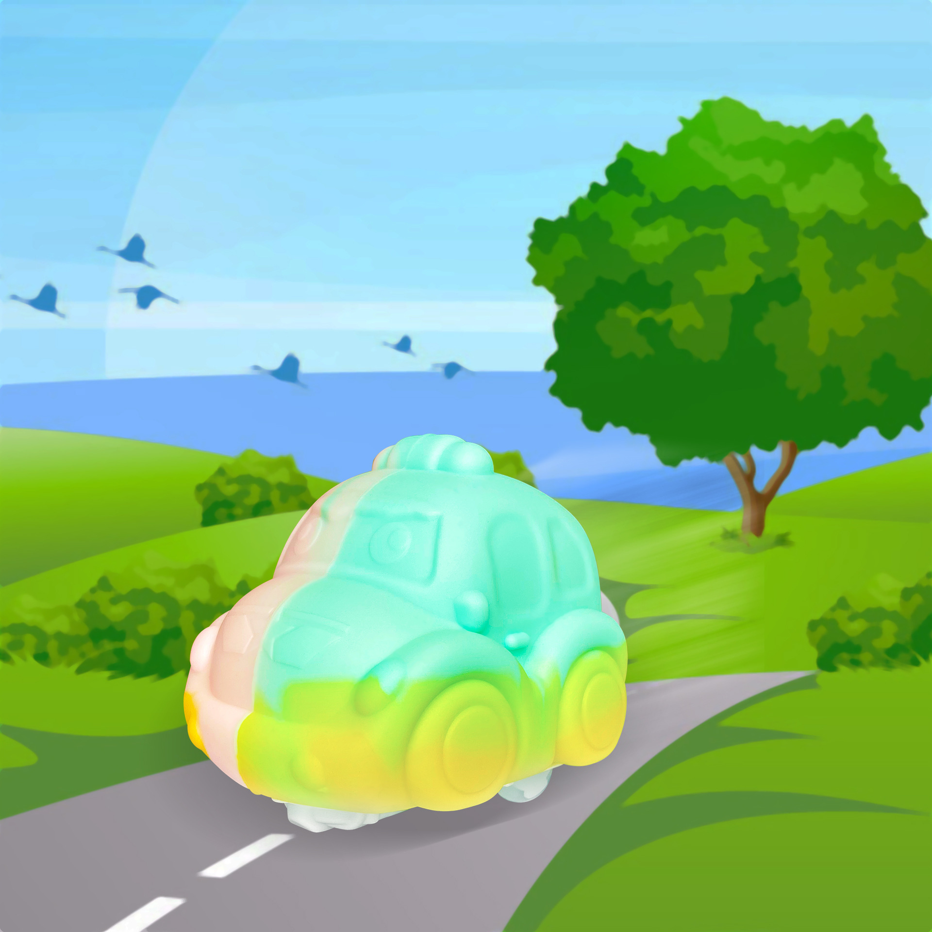 亚马逊硅胶闪光电动小汽车乌龟汽车滚动泡泡球玩具带充电玩具批发详情4