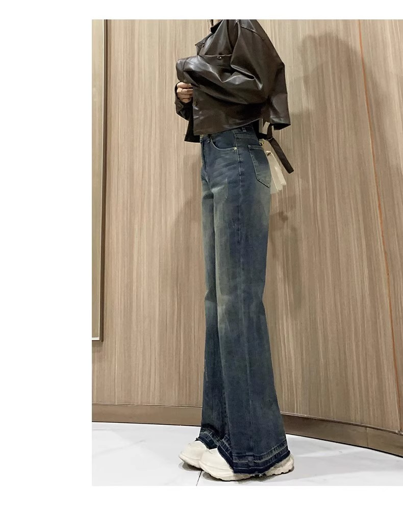 春装女2025年新款微喇牛仔裤女小个子宽松美式不贴腿喇叭裤子春秋详情12