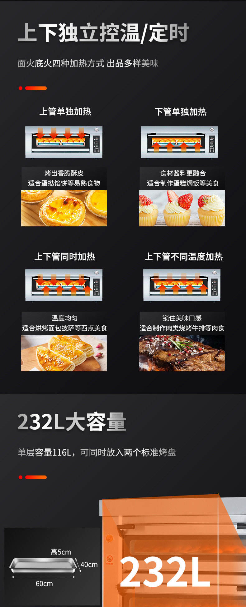 烤箱商用蛋糕月饼披萨面包电烤炉多功能厨房焗炉带石板二层四盘详情5