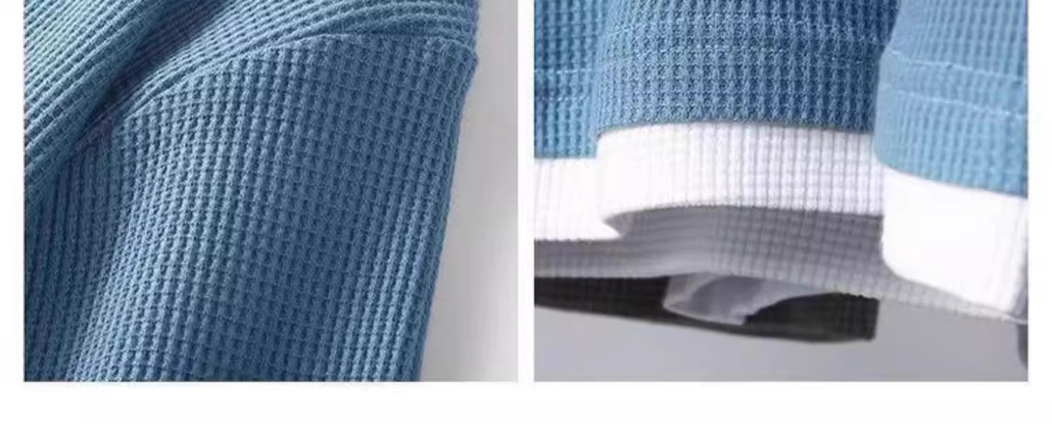 华夫格男士卫衣春秋季潮ins灰色圆领秋装打底衫上衣潮牌休闲加绒详情8