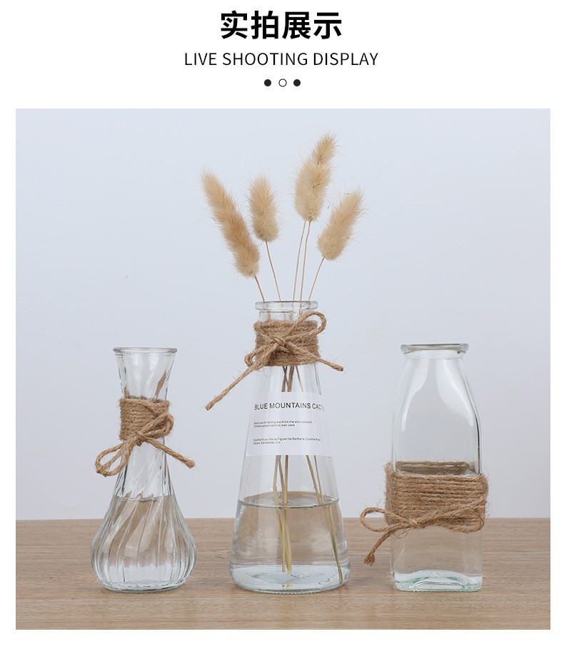 Transparent ins glass vases, Nordic fresh and clean living room decoration small vases, rattan volatile aromatherapy bottles wholesale pic 12