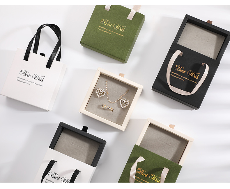 Pull-out jewelry storage box, accessories, earrings, gift packaging, drawer box, folding English ribbon hand-carry packaging pic 15