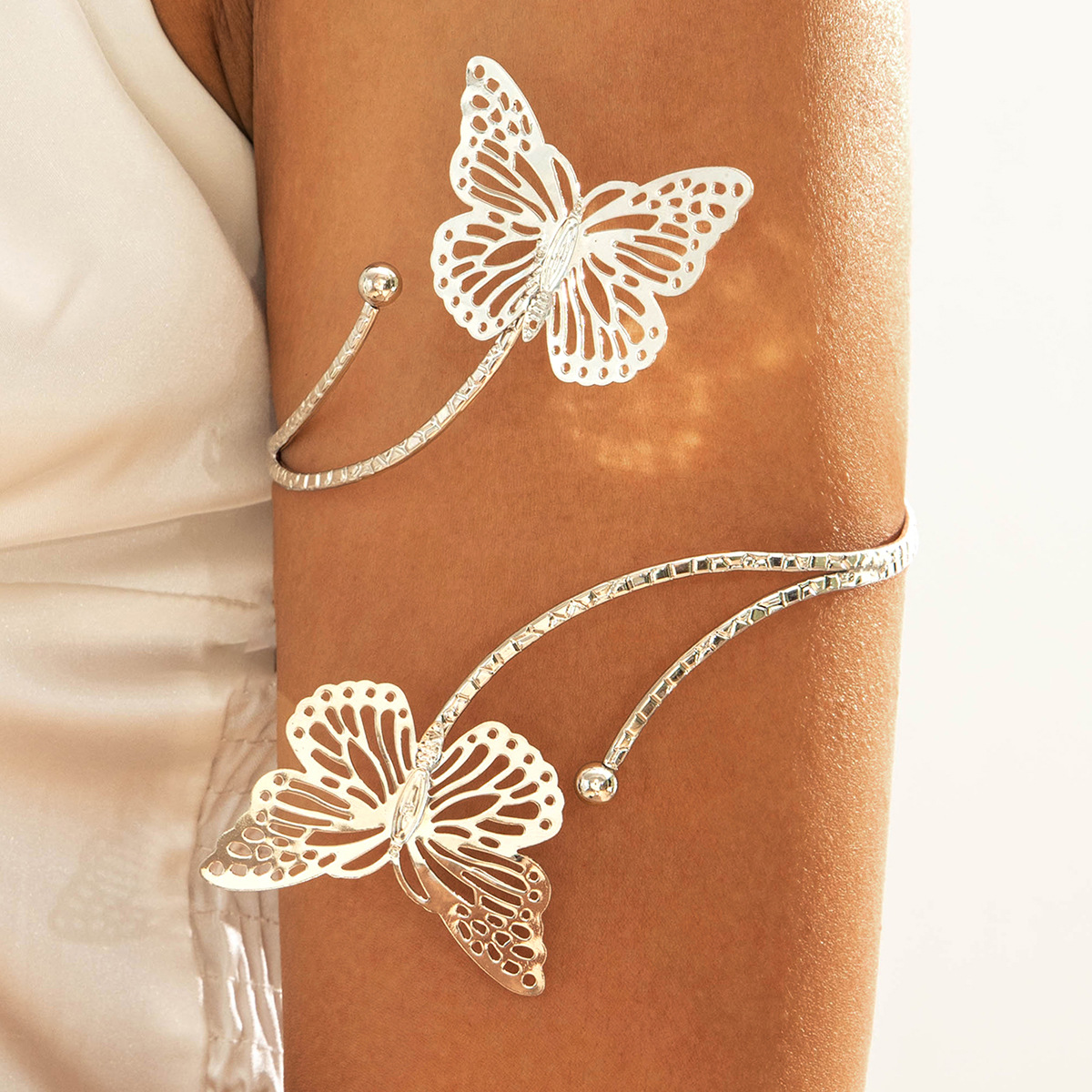 亚马逊跨境个性冷淡风海星手臂镯线条计感蝴蝶环形开口臂镯女详情91