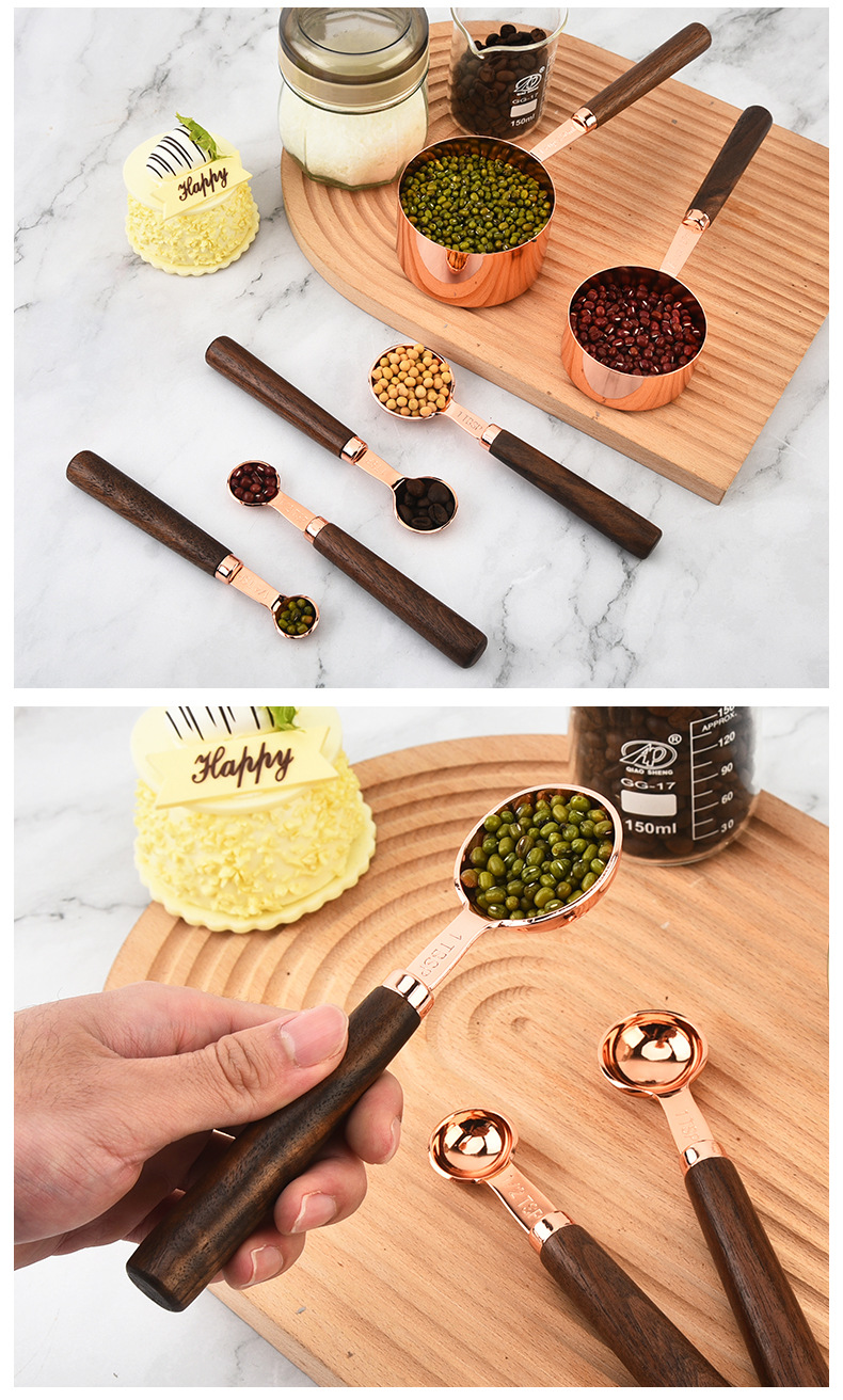 Walnut wood measuring cup and measuring spoon 8-piece set, stainless steel measuring spoons 15ml, 30ml coffee spoons, baking measuring spoons, measuring spoons pic 18