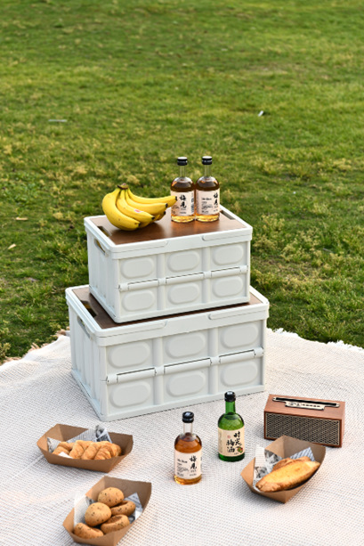 Outdoor folding storage and organization box, portable wooden lid storage box, car trunk, picnic folding box pic 4