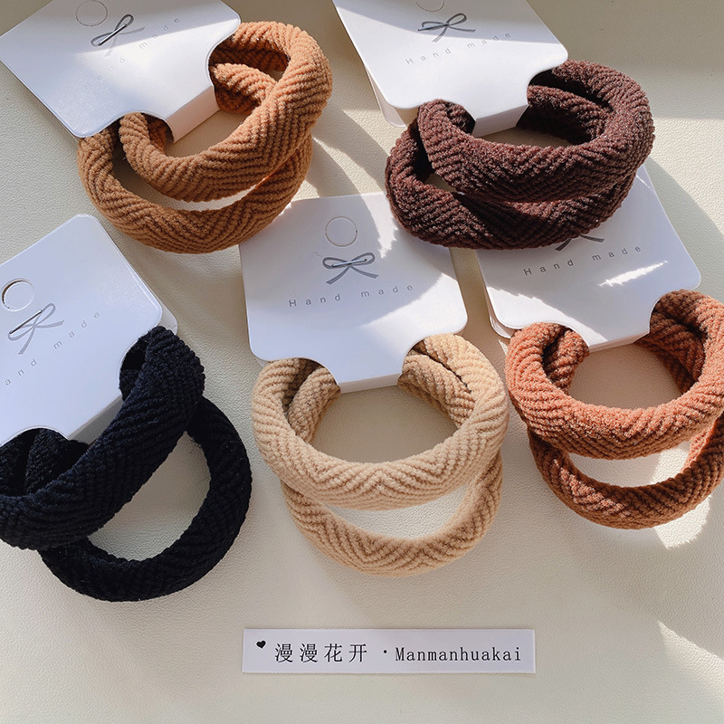 Wholesale of 2-piece high-quality Korean-style high-elasticity printed towel loops and hair bands, simple and elegant hair ties, and leather bands pic 2